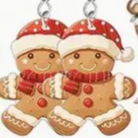 ♥️5 for $25♥️Gingerbread Christmas Earrings -Acrylic Dangles - Nickel-Free Alloy - Picture 2 of 4